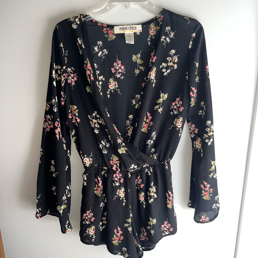 Long sleeve Black Floral Romper